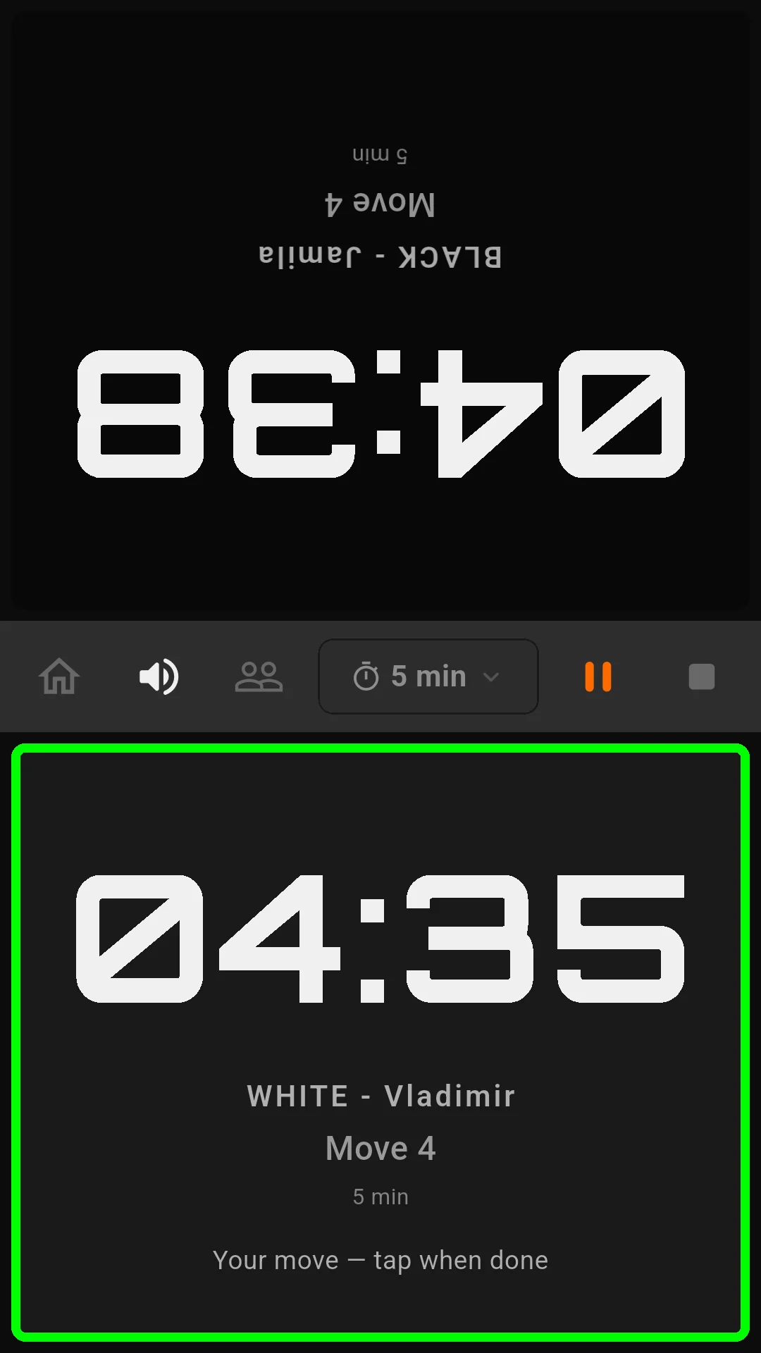 Free online chess clock timer app showing blitz game